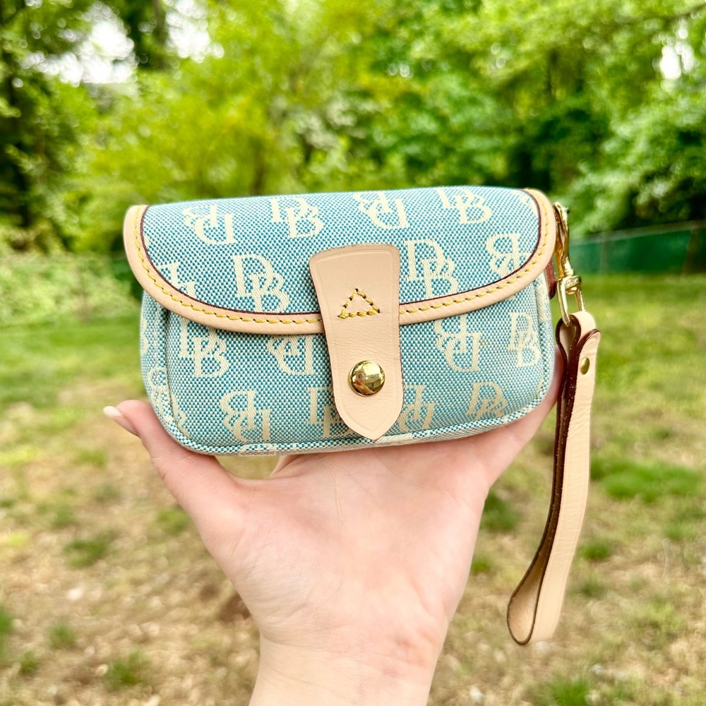 Y2K Dooney & Bourke Wristlet Baby Blue Monogram Canvas with Strap Like New